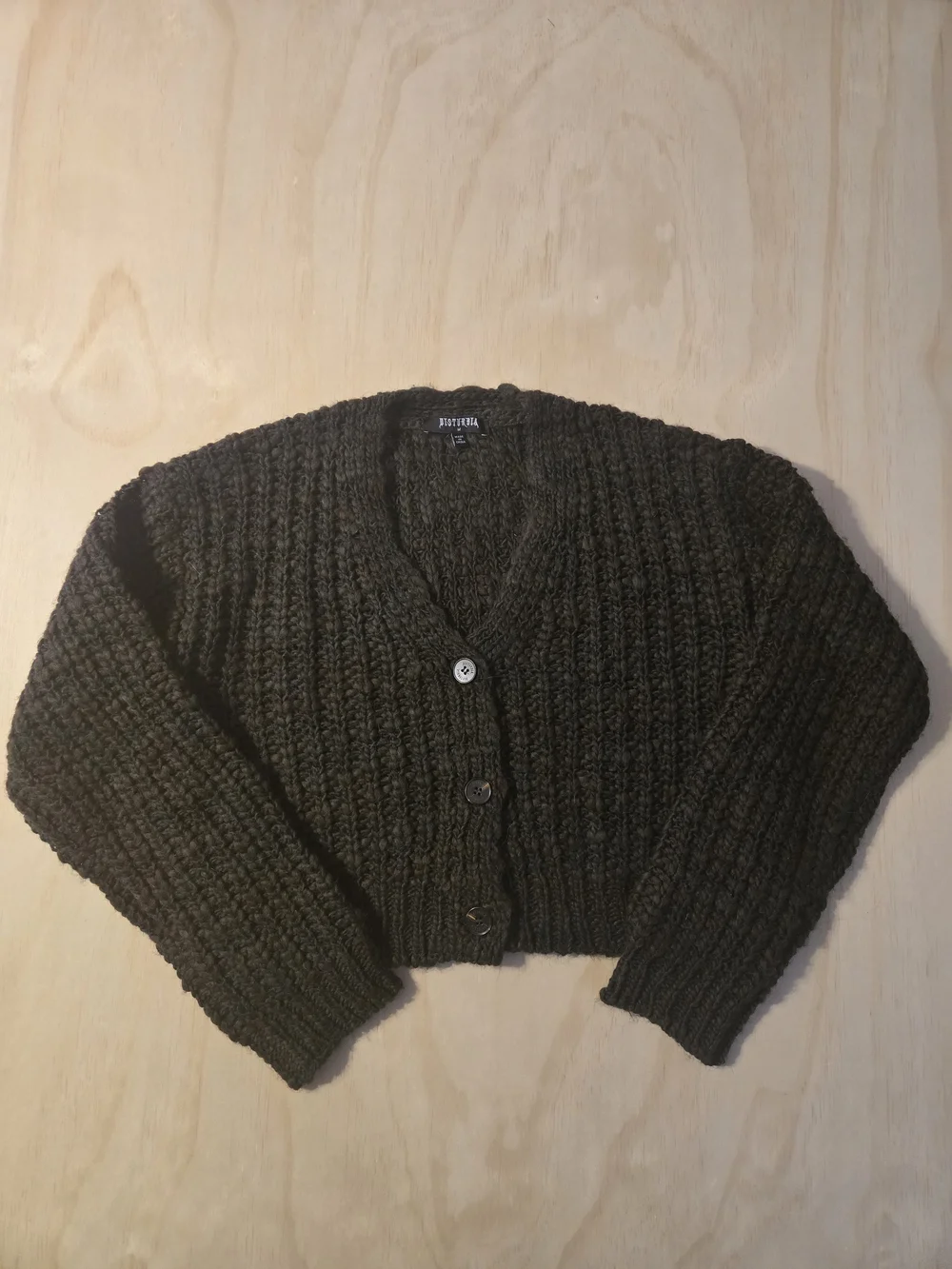 Disturbia Bracken Chunky Ribbed Cropped Knit Cardigan - Size M